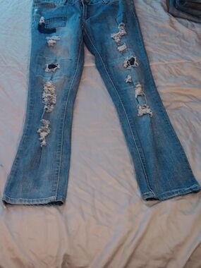 Premier Light Blue Distressed Flare Jeans